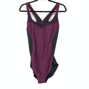 Speedo One Piece Racing Swimsuit Womens Size Large Black Purple *READ